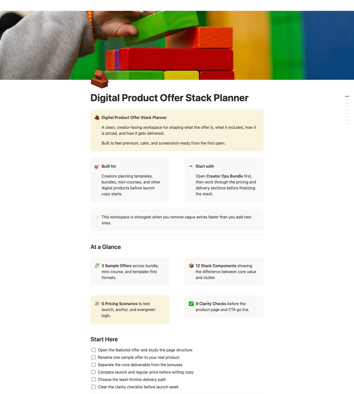Preview of the Digital Product Offer Stack Planner
